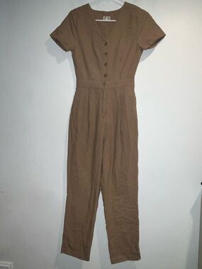 MO:VINT Tan v-neck jumpsuit